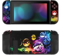 Switch Compatible Case,Soft TPU Protective Cases for Switch,with 2 Soft Covers for Joycon and 4 Thumb Grip Caps,Anime Game Elements,Elf Balls