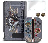 Switch Compatible Protective Case,Anti-Scratch Shockproof Hard Case with 2 Tempered Glass Screen Protectors and 4 Thumb Caps for Switch Console-Grey