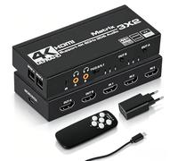 Switch Hdmi 4K 60Hz 3x2, HDMI Switch Splitter 3 in 2 Out, HDCP 2.3 HDR10 18Gbps, mit IR Télécommande & 3.5mm Audio Extractor, Support 4K@60Hz, HDCP 2.2, pour Switch, PS5, Xbox, PC