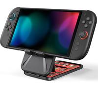 Switch Holder,Support for Switch/NS 2/OLED/Lite,Non-Slip and Adjustable in 3 Heights,Storage for 4 SD Cards,9 Game Cards (Black)