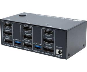 Switch KVM 2 ports Triple écran 4K - 2 x DisplayPort + HDMI / USB 3.0