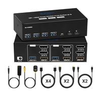 Switch KVM HDMI Displayport 2 PC 3 Écrans, 8K 60Hz / 4K 120Hz Commutateur KVM DP 1.4 HDMI 2.1 USB 3.0, Supporte le Mode Étendu et Copie, avec Contrôleur de bureau et 8 Câbles 2HDMI+4DP+2USB