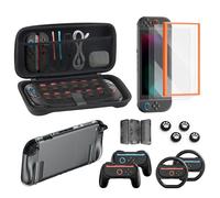 Switch Lot de 2 accessoires pour Nintendo Kit de jeu 16 en 1 : étui de transport, deux films protecteurs d'écran avec cadre d'alignement, volant pour Mario Kart, poignée pour console joycon