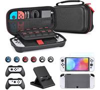 Switch OLED Accessories Bundle,15 in 1 Accessory Kit,Switch Carrying Case,29 Card Slots,Adjustable Stand,2 Screen Protectors 2 Handles and TPU Protective Box