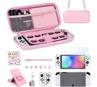 Switch OLED Accessory Pack,Pink 17 in 1 Accessory Kit for Girls Including Switch Carrying Case,Adjustable Stand,Protective Case for Switch Console and J-Con