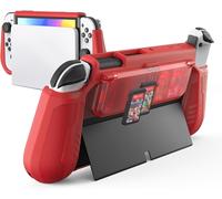 Switch OLED Case with Folding Design Game Storage, Protective Dockable Case for Nintendo Switch OLED 2021,Portable TPU Case for 7 Inch and Joy-Con Controller,Red