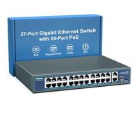 Switch PoE Gigabit 24 Ports Non Géré, YuanLey 27 Ports Gigabit PoE avec 2 Uplink & 1 SFP, Rackmount, Alimentation Intégrée 400W, Compatible 802.3af/at, Plug and Play, VLAN One-Key, Boîtier Métal
