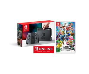 Switch + Super Smash Bros. Ultimate + 3 Months Online console de jeux portables 15,8 cm (6.2 ) 32 Go Wifi, Gris