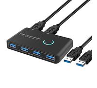 Switch USB 3.0, 2 Entrées 4 Sorties Commutateur USB KVM Switch 4 Ports pour 2 PCs pour Clavier Souris Clé USB Disque Dur Externe Imprimante Scanner 2 Câbles USB 3.0 Inclus