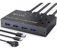Switch USB 3.0, 4 Entrées 4 Sorties Commutateur USB KVM Switch 4 Ports pour 4 PCs pour Clavier Souris Clé USB Disque Imprimante, Télécommande Filaire et 4 Câbles USB 3.0 Inclus