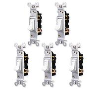 Switch, White, Grounding Toggle 5 Pack, Single Pole, in Wall on/Off Fan & Light Replacement, 15 Amp, for Home, Office & Kitchen, UL Listed, Wallplate Not Included, 44034
