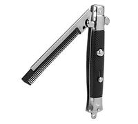 Switchblade Peigne à cheveux pliable en acier inoxydable avec bouton poussoir automatique à ressort en métal pour barbe, moustache, accessoires de coiffure pour homme