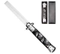 Switchblade Peigne de Poche Pliable,Peigne à Ressort en Acier Inoxydable,Brosse de Voyage Multifonction avec Bouton-Poussoir,Outil Pratique et Compact pour Cheveux,Barbe et Moustache