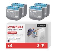 SwitchBot Commutateur WiFi 2PM compatible avec Alexa/Apple Home/Google Home, module relais avec répéteur Bluetooth et contact à sec, Wi-Fi 2,4 GHz, 16 A (4 pièces)