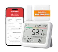 SwitchBot Détecteur de CO2 sans fil, appareil de mesure de CO2 avec thermomètre IP65, hygromètre et hub, mini mat, appareil de mesure de la qualité de l'air avec alarme de CO2, capteur de CO2