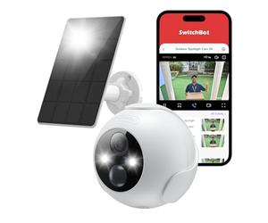 SwitchBot Kit de caméra de sécurité sans fil, caméra extérieure 2K avec panneau solaire, surveillance continue pour la sécurité de la maison, vision nocturne en couleur, détection de mouvement IA pour