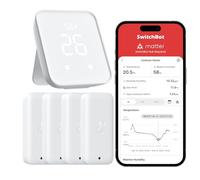 SwitchBot Lot de 4 thermomètres/hygromètres mats, pour l'intérieur et l'extérieur, avec Hub2, étanchéité IP65, température et humidité, compatible avec Apple Home, Alexa, GoogleHome, IFTTT