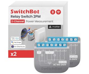 SwitchBot Matter Relais interrupteur 2PM, Module de relais interrupteur avec mesure de puissance, Interrupteur Wi-Fi&Bluetooth Fonctionnant avec Alexa/Apple Homekit/Google Home, 2.4GHz, 2Pcs