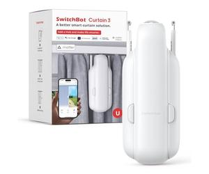 SwitchBot Poussoir de Rideau Intelligent - Télécommande Bluetooth avec App/Minuteur, Moteur Performance Amélioré, Ajoutez SwitchBot Hub pour le Rendre Compatible avec Alexa & HomeKit(Curtain 3,U Rail)