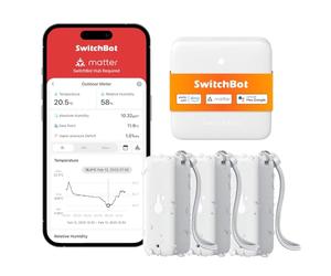 SwitchBot WiFi Thermo-hygromètre 3 Pièces avec Hub Mini Matter, Thermomètre IP65, Capteur de température/de point de rosée/VPD/d'humidité absolu avec alertes intelligentes, Fonctionne avec Alexa
