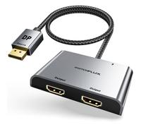 SWITCHFLUX Adaptateur DisplayPort vers double HDMI - Répartiteur DP vers HDMI 4K @ 60 Hz, 1 entrée 2 sorties pour affichage étendu, compatible avec PC, carte graphique et plus encore