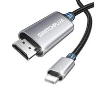 SWITCHFLUX Câble adaptateur HDMI compatible avec iPhone 14/13/12/11/X/XR/XS/8/7/6 vers TV/moniteur/projecteur, 1080p @ 60 Hz Plug & Play Cordon de miroir d'écran pour vidéos/jeux/films/présentations