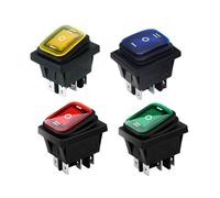 Switian Interrupteur à Bascule DPST 6 Bornes 3 Positions On/Off/On - 4 Pièces pour Bateau, Voiture, Moto, Machines - 16A 250VAC/20A 125VAC(LED Bleu/Rouge/Vert/Jaune)