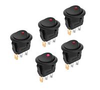 Switian Lot de 5 interrupteurs à bascule à LED rouges ON/OFF SPST - 12 V 20 A DC, rond, cadre en nylon, bornes argentées