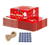 Switory 15Pcs Caja de Regalo de Navidad Roja con Pegatinas de Agradecimiento y Cordel, 8x8x4'' Pequeñas Cajas de Navidad Recicladas para Regalos, Tazas, Bufanda, Medias, Guantes