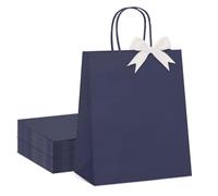 Switory 24 Pcs Sacs en Papier, Sacs Cadeaux Bleu Foncé Avec Poignées Tournantes, Petits Sacs Cadeaux en Kraft, Pour Fêtes, Anniversaires, Mariages, Noël, Vente au Détail (15x8x21 cm)