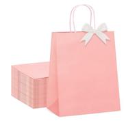 Switory 50 Pcs Sacs en Papier, Sacs Cadeaux Rose Avec Poignées Tournantes, Petits Sacs Cadeaux en Kraft, Pour Fêtes , Anniversaires, Mariages, Noël, Vente au Détail (15x8x21 cm)