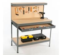 SwitZer Boîte à outils de garage en acier gris - Banc de travail - Avec tiroirs, panneau perforé et étagère à 20 piquets