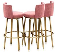 Swivel Bar Stools Set of 3, Modern Velvet Stools Chair with Back, Kitchen Counter Height Breakfast Chair Set for Kitchen Island(Pink Gold Frame,75cm)