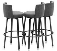 Swivel Bar Stools Set of 3, Modern Velvet Stools Chair with Back, Kitchen Counter Height Breakfast Chair Set for Kitchen Island(Grey Black Frame,65cm)
