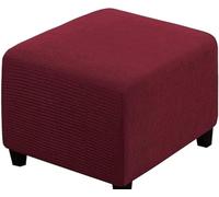 SWJ-swjssb Housse de Pouf Carrée 35x35/40x40/50x50/60x60 Extensible Housses de Ottomane Jacquard Housses De Repose-Pieds Doux Protection Housse Tabouret de Rangement(Bourgogne,50x50 cm)