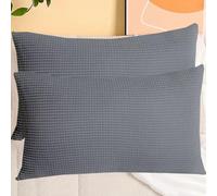 SWJ-swjssb Taies d'oreiller en Velours Côtelé Élastique - Lot De 2, Housse De Coussin Canapé Zip Invisible,Carré/Rectangulaire, Doux/Respirant, Lavable - sans Âme(Gray,50x80 cm Set of 2)