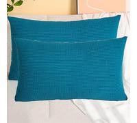 SWJ-swjssb Taies d'oreiller en Velours Côtelé Élastique - Lot De 2, Housse De Coussin Canapé Zip Invisible,Carré/Rectangulaire, Doux/Respirant, Lavable - sans Âme(Lapis Blue,30x60 cm Set of 2)