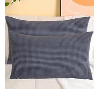 SWJ-swjssb Taies d'oreiller en Velours Côtelé Élastique - Lot De 2, Housse De Coussin Canapé Zip Invisible,Carré/Rectangulaire, Doux/Respirant, Lavable - sans Âme(Dark Grey,40x60 cm Set of 2)