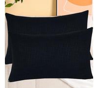 SWJ-swjssb Taies d'oreiller en Velours Côtelé Élastique - Lot De 2, Housse De Coussin Canapé Zip Invisible,Carré/Rectangulaire, Doux/Respirant, Lavable - sans Âme(Black,50x100 cm Set of 2)