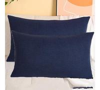 SWJ-swjssb Taies d'oreiller en Velours Côtelé Élastique - Lot De 2, Housse De Coussin Canapé Zip Invisible,Carré/Rectangulaire, Doux/Respirant, Lavable - sans Âme(Navy Blue,30x40 cm Set of 2)