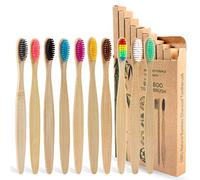 SWKJ Lot de 10 brosses à dents en bambou naturel bio avec poils doux, respectueux de l'environnement et sans plastique pour la famille, les voyages (multicolore)
