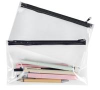 SWKJ Lot de 2 trousses à crayons transparentes en PVC étanche avec fermetures éclair noires, sac de rangement polyvalent pour papeterie, articles de toilette, cosmétiques, voyage et fournitures de