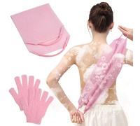 SWKJ Lot de 3 serviettes de bain exfoliantes pour le dos avec une paire de gants de nettoyage pour le dos, ensemble de nettoyage en profondeur pour homme et femme (rose)