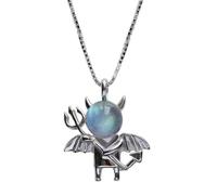 SWMAIPKRH Nouveau tempérament Petit Diable Pierre de Lune SterlingBijoux Fille Féminine Mignonne Fée Collier Chaîne de Clavicule XL164