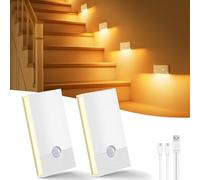 Swoieltr Veilleuse detecteur de mouvement, Lot De 2 Lampe Detecteur de mouvement interieur 2700K, USB Rechargeable Veilleuse à Induction pour Armoires, Chambres, Escaliers, Cuisines, Couloirs, Blanche