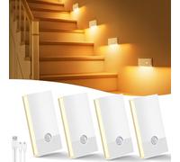 Swoieltr Veilleuse Détecteur de Mouvement,Lot de 4 Veilleuses LED Rechargeables avec 3 Modes(AUTO/OFF/ON),2700K Lampe Detecteur de Mouvement Interieur pour Escaliers,Couloirs, Armoire,Chambre