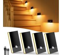 Swoieltr Veilleuse Détecteur de Mouvement, Lot de 4 Veilleuses LED Rechargeables avec 3 Modes(AUTO/OFF/ON), 2700K Lampe Detecteur de Mouvement Interieur pour Escaliers, Couloirs, Armoire, Chambre