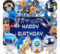 SWOKKTS Decoration Anniversaire Astronaute Espace, Fond et Bannière Anniversaire Espace, Espace Fusée Planète Astronaute Ballons Anniversaire Garcon Fille, Deco Anniversaire Fusee Planete Set
