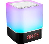 Swonuk Haut-Parleur Bluetooth 5 En 1 Avec Lumière,Réveil Lumineux Rvb À Changement De Couleur,Lampe De Chevet Tactile,Intensité Variable,Réveil Numérique Avec Usb,Mains Libres,Lecteur Mp3,