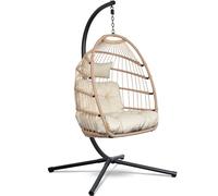 Swoods Chaise Suspendue Egg - Fauteuil Suspendu avec Support - pour Intérieur et Extérieur - Comprend Oreillers - Chaise Egg - Cocoon - Chaise Oeuf - Jusqu'à 150kg - Naturel